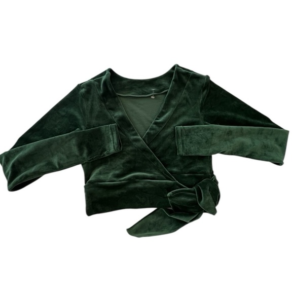 NIYAMA SOL Green Long Sleeve Crop Wrap Velour Top Workout Dance Ballet XL - Picture 3 of 8